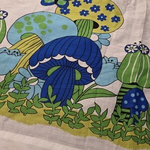 Vintage 1970s Mushroom Print Curtain Panels